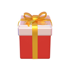 3D Red White Christmas Gift with Golden Ribbon
