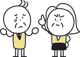 怒る女性と涙を流して謝る男性