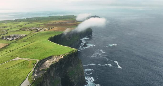 Rocky coastline along the Atlantic Ocean shoreline in 4k 
