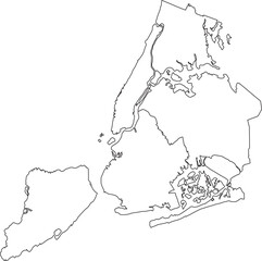 White flat vector administrative map of NEW YORK CITY, UNITED STATES with black border lines of its boroughs