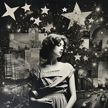 collage style artwork black and white photograph