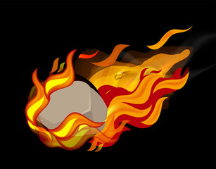 Flaming Comets, Asteroids, and Meteors in Vector Cartoon Style