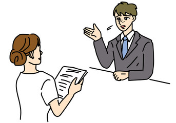 メンズエステで相談する男性のゆるいイラスト