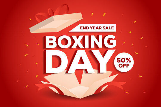 boxing day sale background illustration with opened gift box
