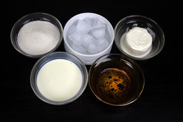 Coffee, milk, yogurt, ice cream, sugar ingredients are used to make cold coffee