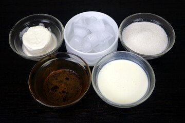 Coffee, milk, yogurt, ice cream, sugar ingredients are used to make cold coffee