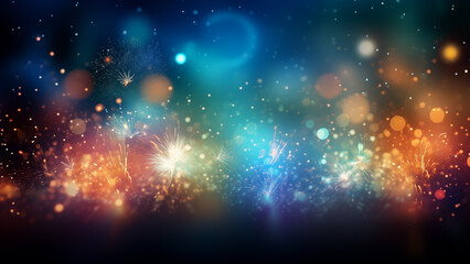Gorgeous image of fireworks launched among the stars in the night sky, for wallpaper, 8K - obrazy, fototapety, plakaty