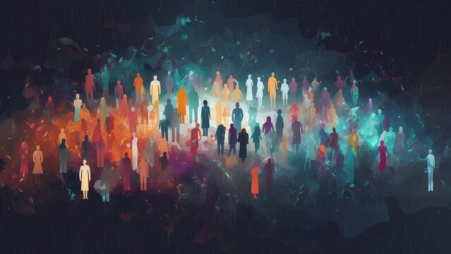 Seamless loop animation. People many silhouettes of different figures, diversity of people, created by a neural network, technology Illustration. Created using Generative AI Technology