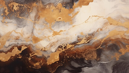 Appearance of processed marble surface in gold, white, black and brown colors, 8K
