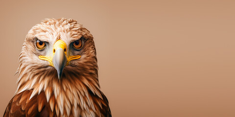 An eagle perches on a brown and white background, displaying minimalistic elegance with clean, stylish, and smooth surfaces.