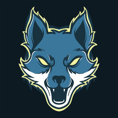 Vector blue wolf head logo mascot design for esports logo badge emblem and tshirt printing