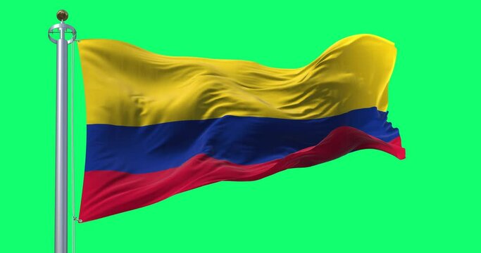 Seamless loop in slow motion of Colombia national flag waving on green screen