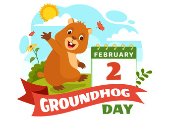 Happy Groundhog Day Vector Illustration on February 2 with a Groundhog Animal Emerged from the Hole Land and Garden in Background Cartoon Design