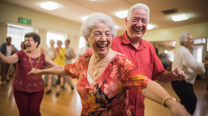 Senior citizens dancing at a community center - obrazy, fototapety, plakaty