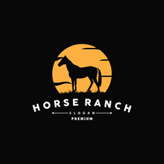 Horse Logo, West Country Farm Ranch Cowboy Logo Design, Simple Illustration Template