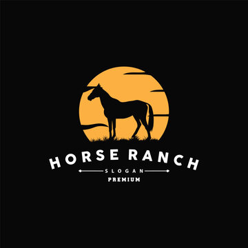 Horse Logo, West Country Farm Ranch Cowboy Logo Design, Simple Illustration Template