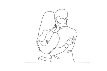 A couple hugging back view. National hugging day one-line drawing