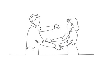 A couple will hug each other. National hugging day one-line drawing