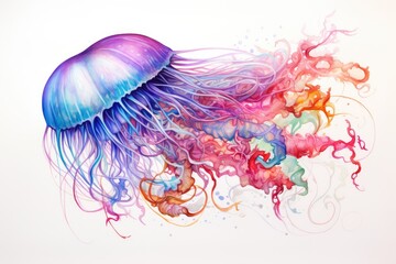 watercolor Jellyfish Ocean Water Jellyfish watercolor illustration. Medusa painting