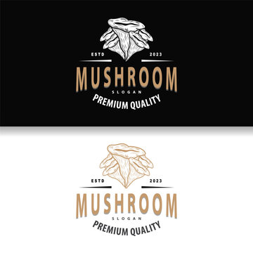 Mushroom Logo, Simple Minimalist Retro Plant Silhouette Plantation Design Business Brand