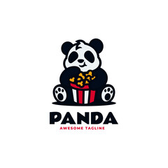 Vector Logo Illustration Panda Mascot Cartoon Style.