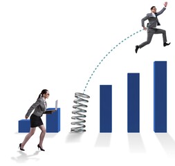 Fototapeta premium Business people jumping over bar charts