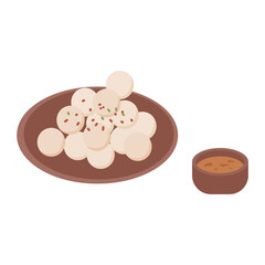 Cilok is Aci Dicolok, Traditional Street Food from West Java.Served with chilli and Peanut Sauce