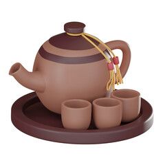 Chinese Teapot 3D Icon for Lunar New Year Celebrations, Traditional Festive Object, 3D render