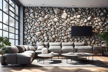 Natural Mountain Rock Wall in modern living room interior