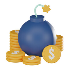 Symbolizing Financial Obligations, Money Bag and Bomb Icon for Debt Awareness. 3D render.
