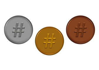 set coin hashtag sign icon 3D
