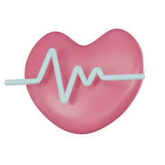 Heart with White Pulse Line 3D Icon for Medical and Healthcare Projects. 3D render