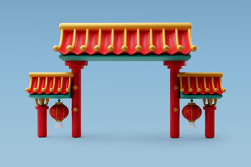3d Vector Chinese gate entrance, lanterns, Chinese New Year concept. Eps 10 Vector.
