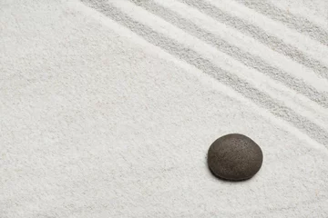Fotobehang Top view, of stones placed on sand, concept japanese zen garden stone balance © Photo Sesaon