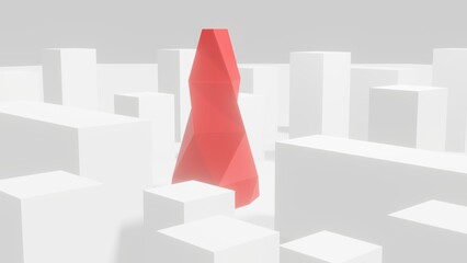 3D Render white architecture block cube illustration landmark
