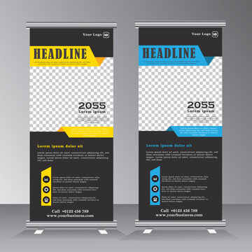 Business Roll Up banner with image space for event, presentation, exhibition, business, project, company, Standee Design. Banner Template. Presentation and Brochure Flyer. Vector illustration