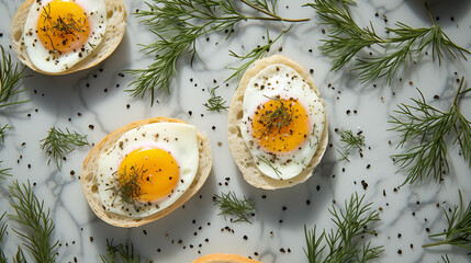 fried eggs with chives HD 8K wallpaper Stock Photographic Image  - obrazy, fototapety, plakaty