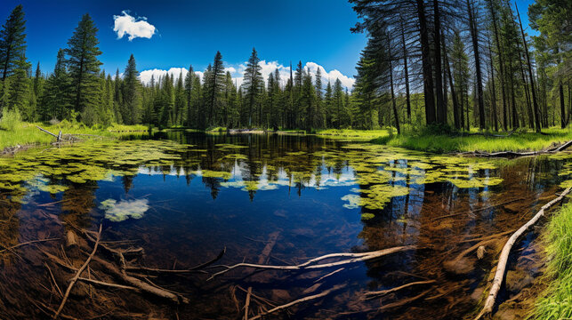 lake in the forest HD 8K wallpaper Stock Photographic Image 