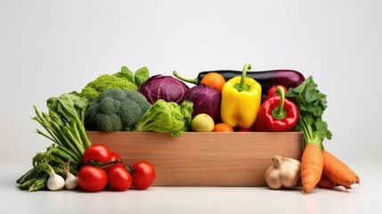 One Box of Vegetables with a Isolated White Background