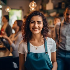 Image of a young,  female barista working in a coffee shop - Generative AI