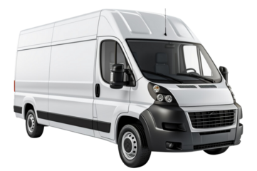 Delivery white van with space for text isolated over on transparent background.