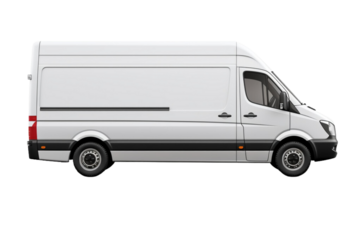 Delivery white van with space for text isolated over on transparent background.