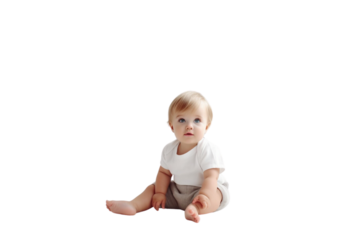 Cute baby sitting isolated on transparent background.