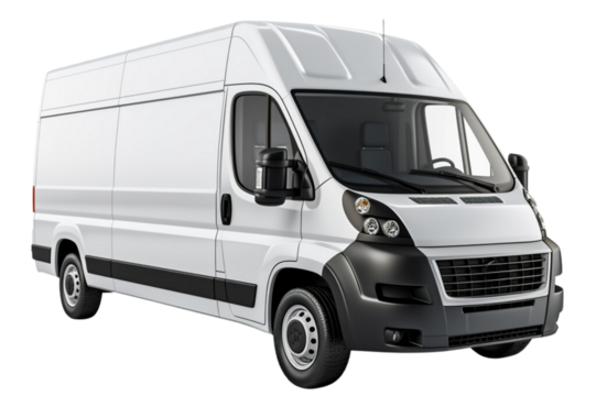 Delivery white van with space for text isolated over on transparent background.