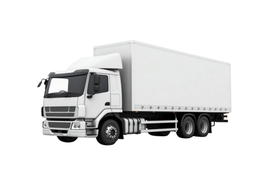 Delivery white truck with space for text isolated over on transparent background.