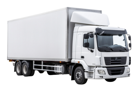 Delivery white truck with space for text isolated over on transparent background.
