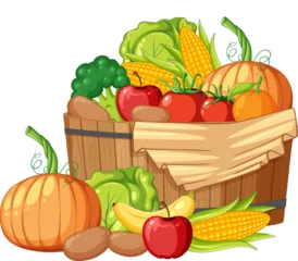 Rolgordijnen Organic Fruits and Vegetables in Wooden Barrel © GraphicsRF