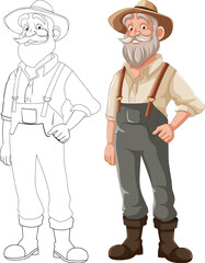 Old Farmer Man with Beard and Mustache Cartoon Character