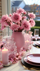Obraz na płótnie Canvas table setting with pink flower petals