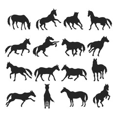 Running horse silhouette illustration, Vector horse racing bundle set